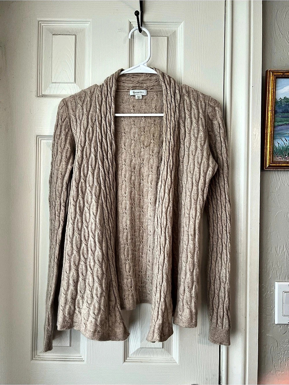 Garnet Hill Essential Cashmere Cabled Cardigan Brown XS